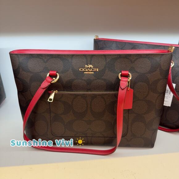 NWT COACH Station Tote Bag In Maxi Signature Canvas CCD70 Im/Walnut/True Red - Picture 1 of 11